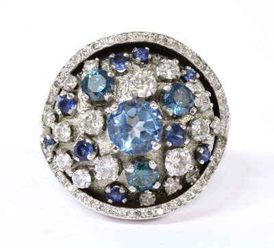 Lot 146 - A white gold and platinum diamond and assorted gemstone cluster ring