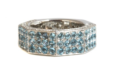 Lot 337 - An Italian white gold aquamarine and diamond octagonal band ring by Valente