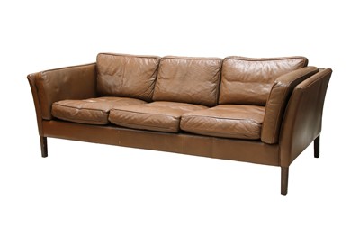 Lot 570 - A Danish brown leather three-seater settee