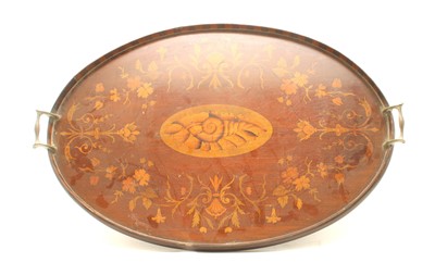 Lot 182 - A Georgian style marquetry inlaid mahogany tray