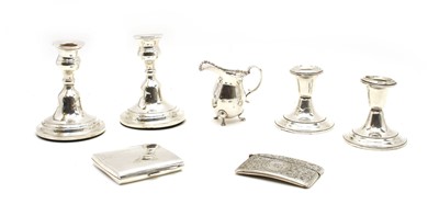 Lot 1 - Silver items comprising two pairs of dwarf candlesticks
