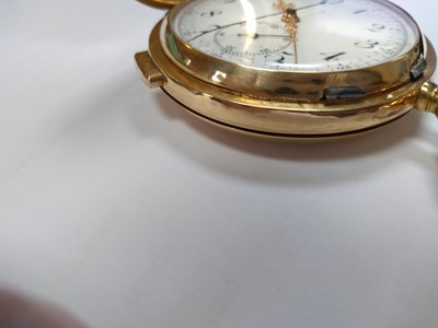 Lot 498 - A gold side wind hunter chronograph minute repeater pocket watch