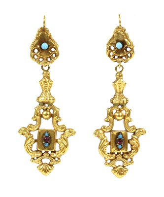 Lot 23 - A pair of early Victorian gold repoussé rococo-style drop earrings