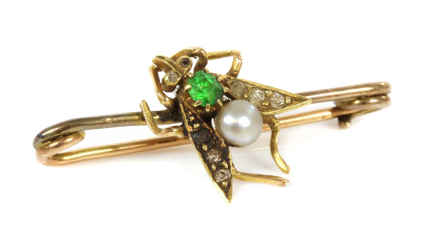 Lot 98 - A cased Victorian gem set fly or insect brooch
