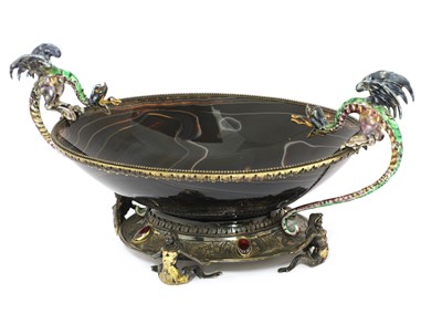 Lot 12 - An Austro-Hungarian agate, silver gilt and enamel-mounted bowl