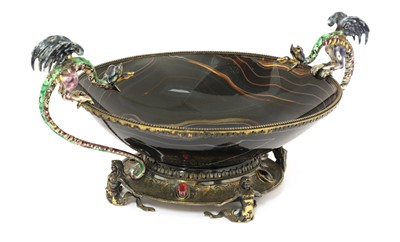 Lot 12 - An Austro-Hungarian agate, silver gilt and enamel-mounted bowl