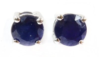 Lot 145 - A pair of white gold sapphire stud earrings