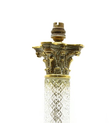 Lot 625 - A Corinthian column brass and cut glass table lamp