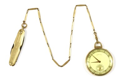 Lot 449 - An Art Deco style gold filled Hamilton top wind open-faced pocket watch, c.1940