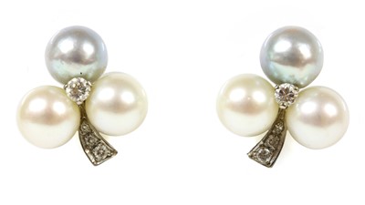 Lot 328 - A pair of white gold cultured pearl and diamond earrings