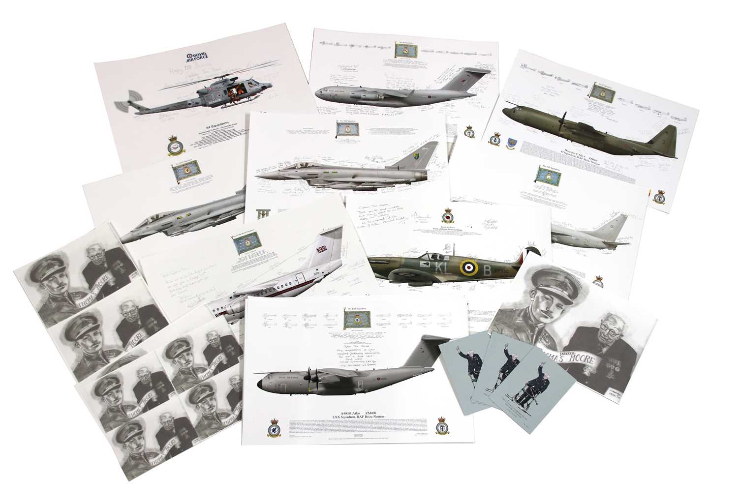 Lot 35 - A collection of signed RAF Squadron prints; each aircraft print signed by squadron members...