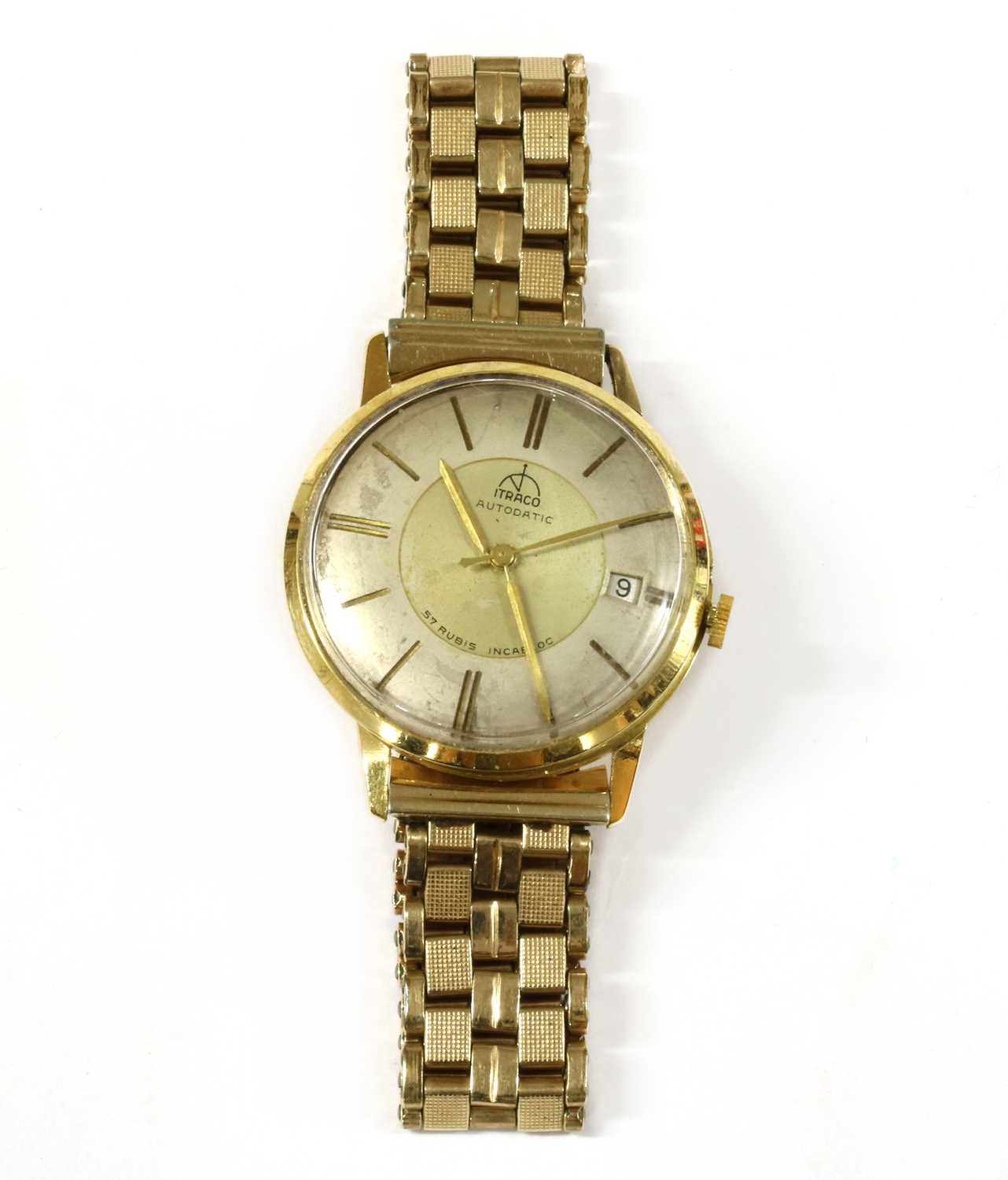 Lot 474 - A gentlemen's gold Itraco 'Autodatic' automatic bracelet watch