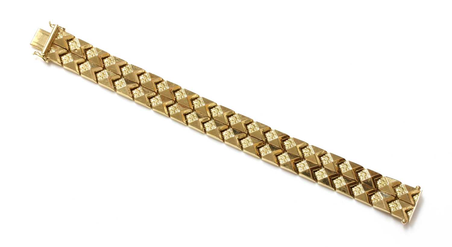 Lot 184 - An Italian gold, two row chevron link bracelet, c.1960