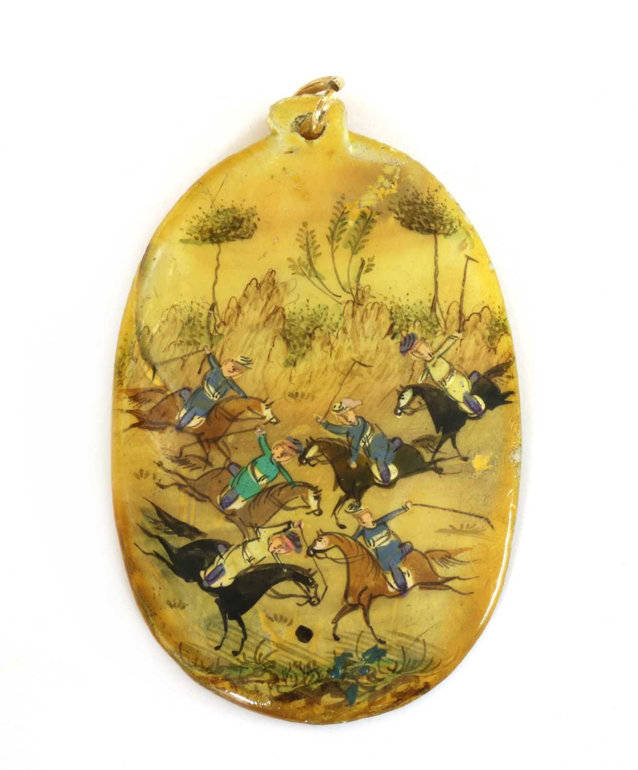 Lot 56 - A Persian hand painted miniature pendant