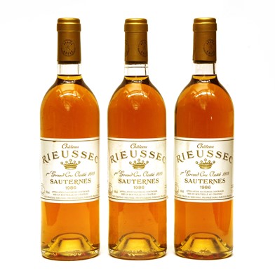 Lot 279 - Château Rieussec, 1er Cru Classe, Sauternes, 1986, three bottles