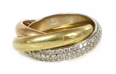 Lot 293 - An 18ct three colour gold, diamond set, Cartier 'Trinity' ring c.2003