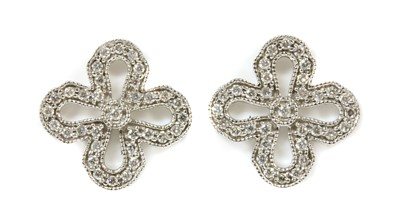 Lot 433 - A pair of 9ct white gold quatrefoil-shaped flower head open cluster earrings