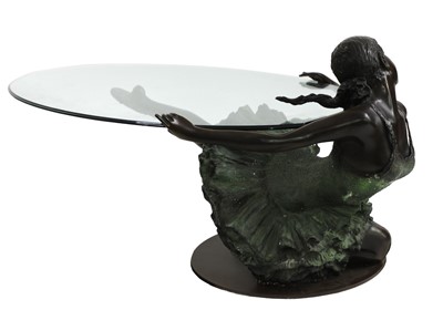 Lot 398 - A patinated bronze ballerina coffee table