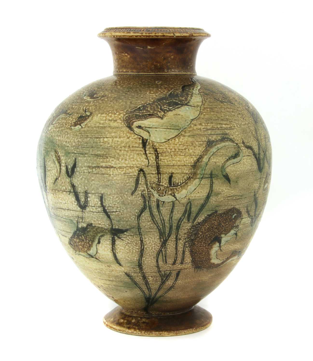 Lot 22 A Martin Brothers' stoneware aquatic vase,