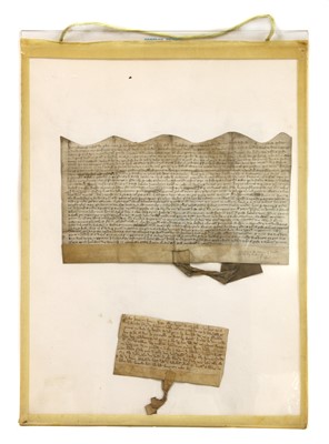 Lot 195 - Four Medieval property transaction documents on vellum: 1220, 1396, 1317, & 1423.