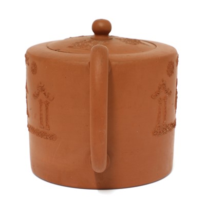 Lot 163 - A Staffordshire redware cylindrical teapot and cover