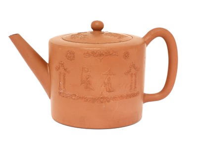 Lot 163 - A Staffordshire redware cylindrical teapot and cover