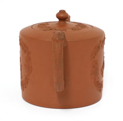 Lot 161 - A Staffordshire redware cylindrical teapot and cover