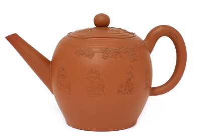 Lot 180 - A Staffordshire redware large ovoid teapot and cover