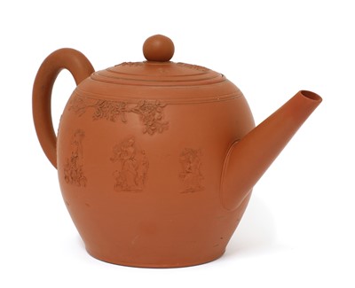 Lot 180 - A Staffordshire redware large ovoid teapot and cover