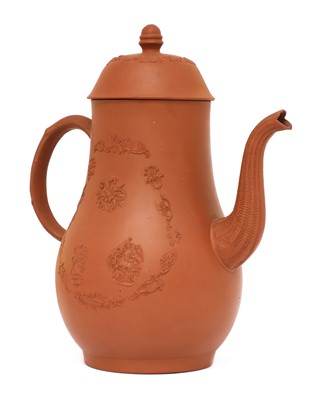 Lot 173 - A Staffordshire redware large baluster-shaped coffee pot and domed cover