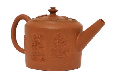 Lot 43 - A Staffordshire redware small cylindrical teapot and cover