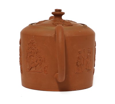 Lot 43 - A Staffordshire redware small cylindrical teapot and cover
