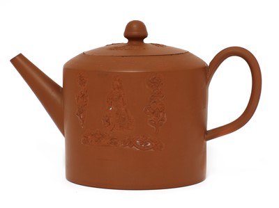 Lot 158 - A Staffordshire redware cylindrical teapot and cover