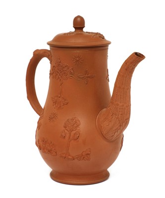 Lot 153 - A Staffordshire redware small baluster-shaped coffee pot and cover