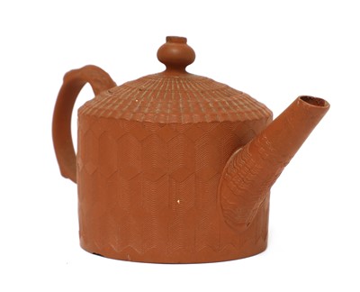 Lot 174 - A Staffordshire redware miniature cylindrical teapot and cover