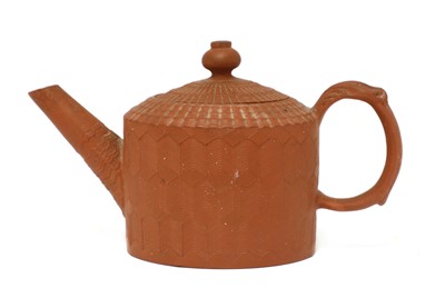 Lot 174 - A Staffordshire redware miniature cylindrical teapot and cover
