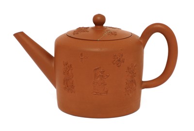 Lot 154 - A Staffordshire redware small cylindrical teapot and cover