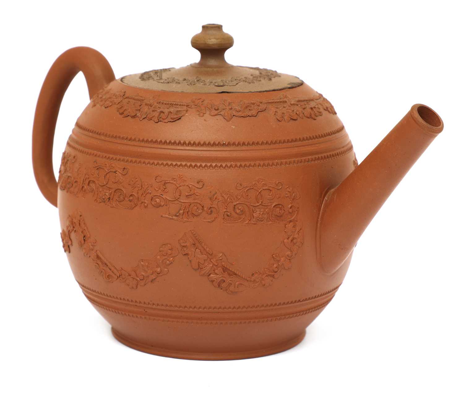 Lot 47 - A Staffordshire redware globular teapot and cover