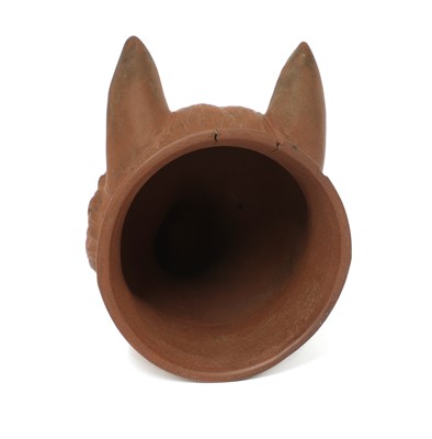 Lot 152 - A rare Staffordshire redware fox mask stirrup cup