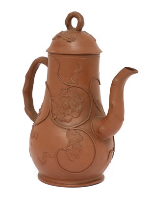 Lot 146 - A Staffordshire redware small baluster-shaped coffee pot and domed cover