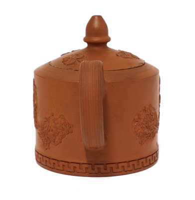 Lot 177 - A Staffordshire redware small cylindrical teapot and cover