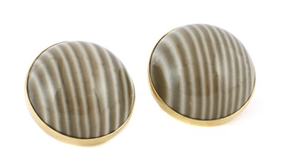Lot 240 - A pair of circular gold polished flint earrings