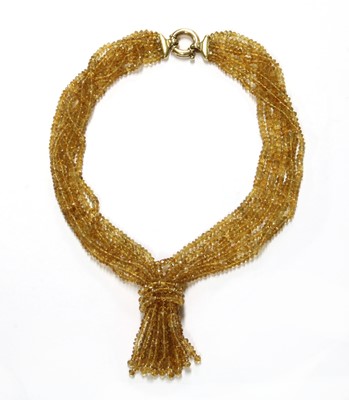 Lot 204 - A seven row citrine bead tassel necklace by Anabelle Jones