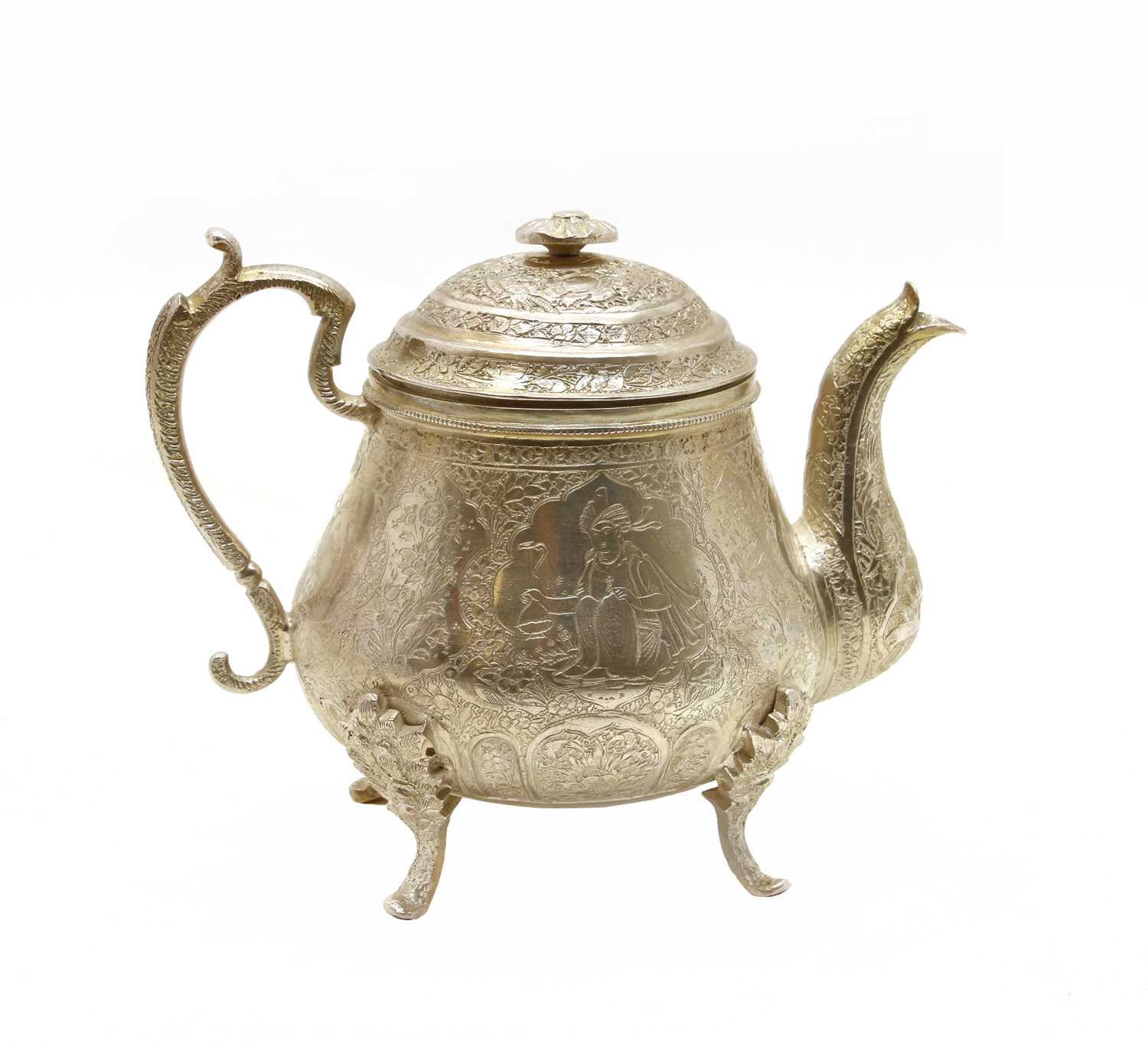 white metal teapot