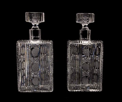 Lot 360 - A pair of cut glass rectangular decanters