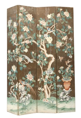 Lot 829 - A painted three-fold screen