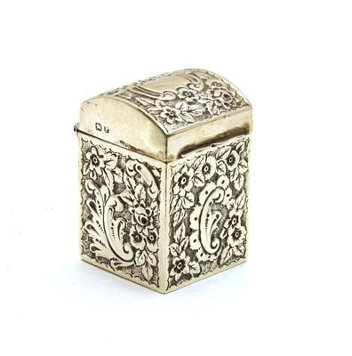 Lot 34 - A miniature silver embossed casket with a domed lid