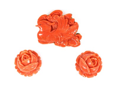 Lot 35 - An Asian carved coral plaque brooch