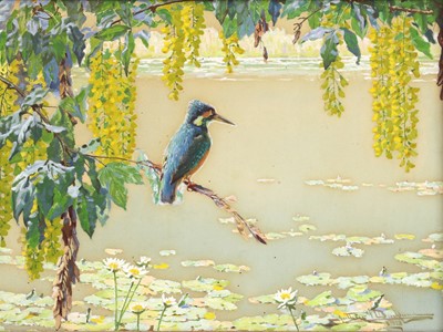 Lot 608 - Arthur H Buckland (20th century), The Complete Angler - a Kingfisher with laburnum