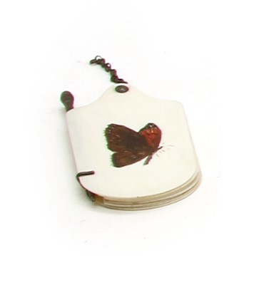 Lot 110B - An ivory pocket dance card with pencil and decorated with spider's web and butterfly